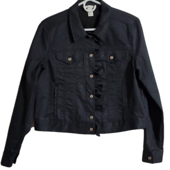 NWOT H & M Women's Black Silver Metallic Jacket With Glitter Size 12 - Picture 2 of 10